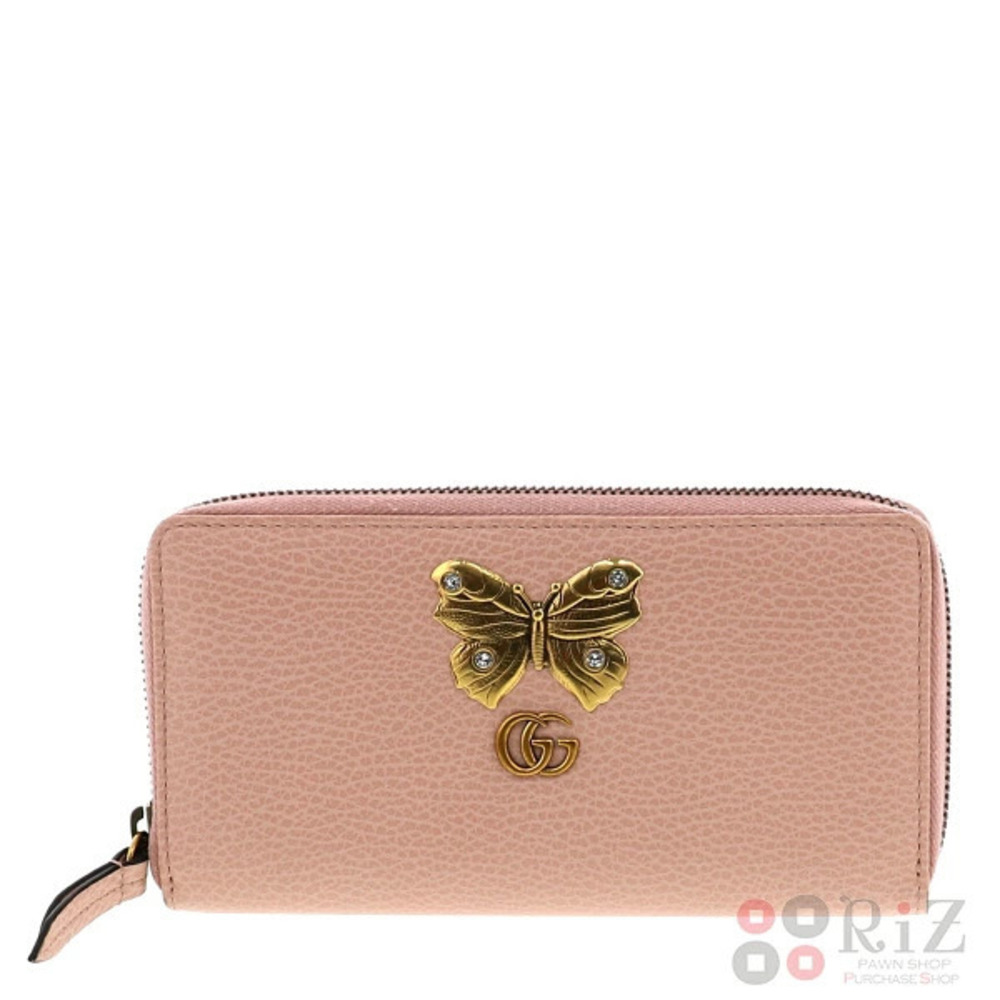 GUCCI GG Marmont Butterfly Round Zipper Long Wallet Pink